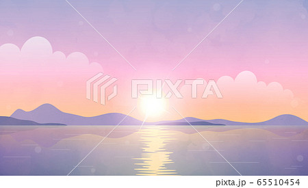 夕日の海のイラストのイラスト素材