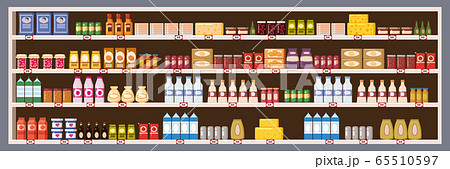 Supermarket Grocery Shelf Store Retail Shop with dairy products assortment mall. Vector isolated ilustration 65510597