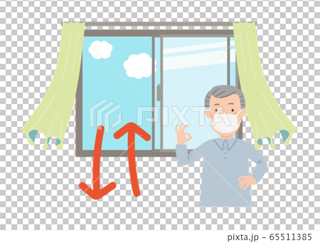 矢量圖的爺爺帶著面具打開窗戶和通風 矢量圖的爺爺帶著面具打開窗戶和通風 65511385