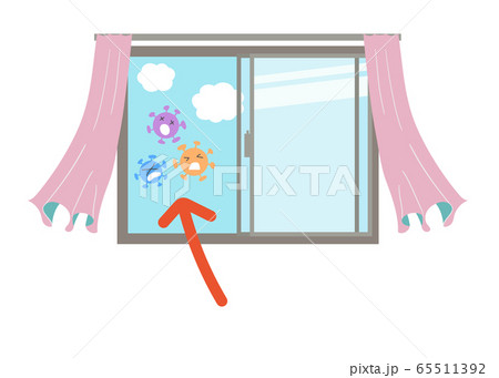 窓を開けて換気するとカーテンが揺れるベクターイラストのイラスト素材