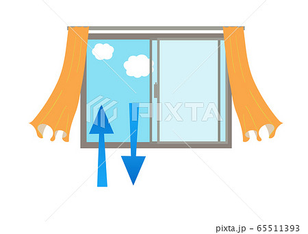窓を開けて換気するとカーテンが揺れるベクターイラスト 65511393
