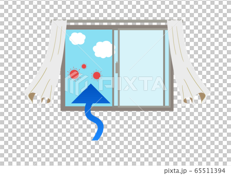 打開窗戶和通風矢量插圖時窗簾搖曳 65511394