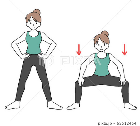 スクワットする女性のイラストのイラスト素材