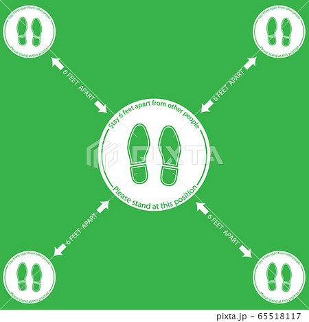 Foot Symbol Marking the standing position, the floor as markers for people to stand 6 feet apart, the practices put in place to enforce social distancing, vector illustration .. 65518117