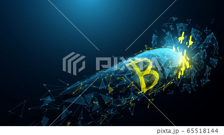 Digital financial. Online money. Bitcoin bullet sign shot smashed the dollar coin 65518144
