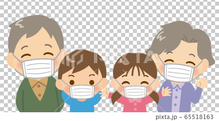 マスクをした祖父母と孫のイラスト素材 マスクをした祖父母と孫のイラスト素材