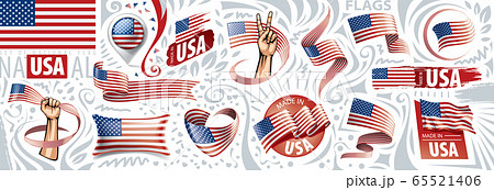 Vector set of the national flag of USA in various creative designs 65521406