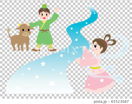 七夕の夜に天の川で会う織姫と彦星 65523087