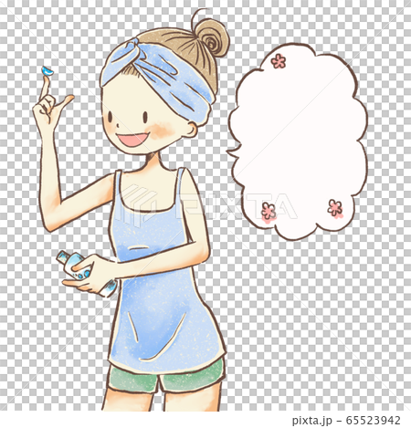 コンタクトレンズを洗う女性のイラスト　吹き出し付き 65523942
