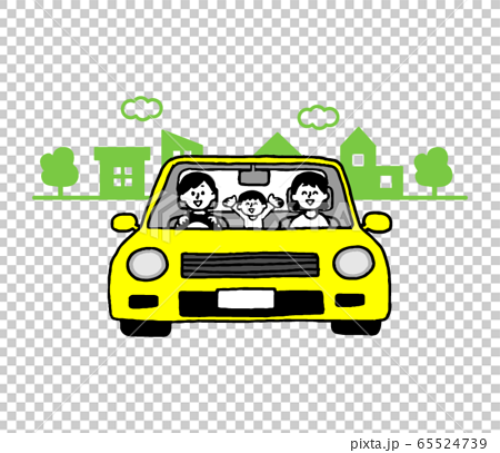 街並みと車で移動する３人家族 シンプル のイラスト素材