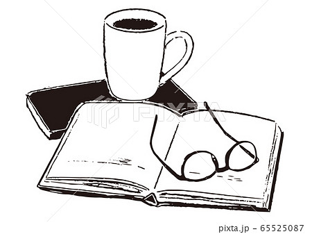 本 コーヒー メガネのイラスト素材