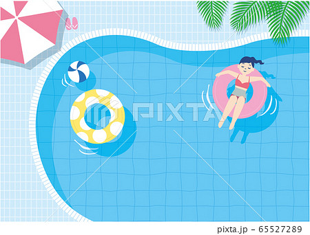 プール 浮き輪と女の子のイラスト素材