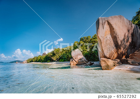 La Digue, Seychelles, Anse Source d'Argent, famous luxury travel vacation destination 65527292