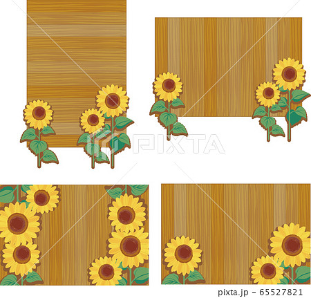 ひまわり 木の板 看板 カード コピースペース フレーム イラスト素材セットのイラスト素材