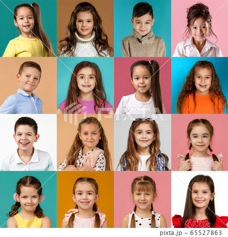 collage of happy smiling faces of kids. 65527863