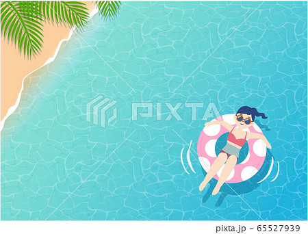 海ビーチ 浮き輪と女の子のイラスト素材