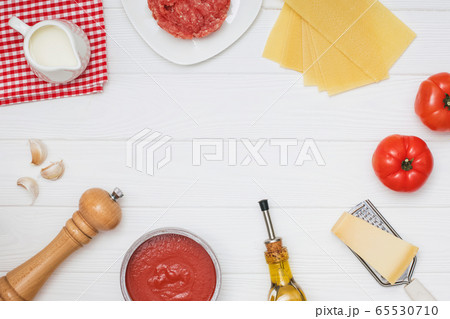 Ingredients for making traditional lasagna. Ingredients for making traditional lasagna. 65530710