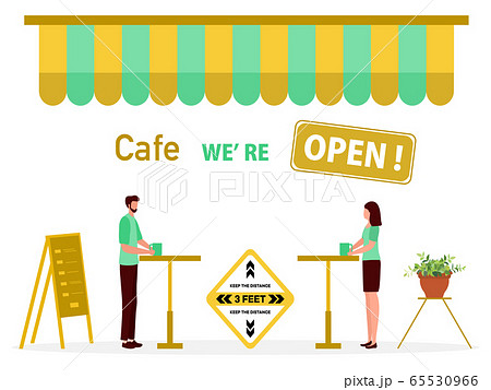 Quarantine Reopen cafe Social distancing People 65530966