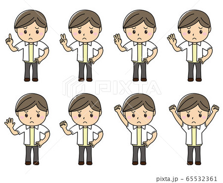 男の子01 03 喜怒哀楽 困った顔の男性 ポーズセット 指で数える のイラスト素材