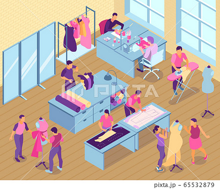 Isometric Sewing Studio Illustration 65532879