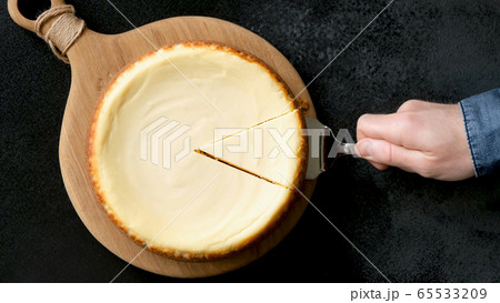 New York Cheesecake On Black Background Top View 65533209