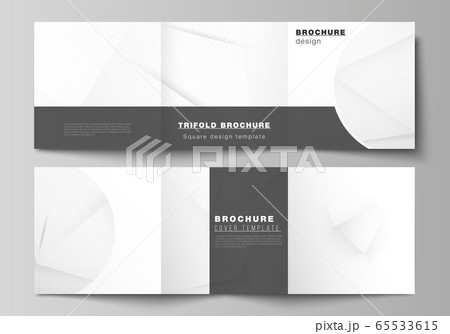 Vector layout of square covers design templates for trifold brochure, magazine, cover design, book design, brochure cover. Halftone dotted background with gray dots, abstract gradient background. 65533615