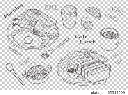 粗糙的手繪咖啡廳水稻插圖集 65533909