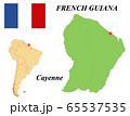 Dependent territory of French Guiana. The Capital Is Cayenne. Flag Of French Guiana. Map of the continent of South America with country borders. Vector graphics. 65537535