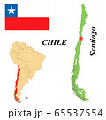 Republic of Chile. The Capital Is Santiago. Flag Of Chile. Map of the continent of South America with country borders. Vector graphics. 65537554