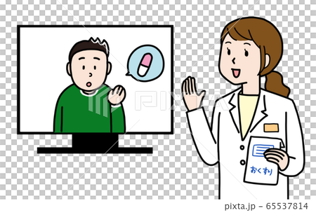 Patients talking to a pharmacist to get a drug prescribed by an online clinic 65537814