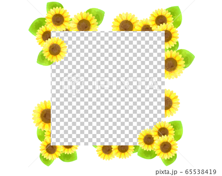 かわいい夏の花黄色いひまわりのおしゃれな四角い錯視のフレームのイラスト素材