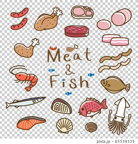 お肉 お魚 アイコンセット カラーver のイラスト素材