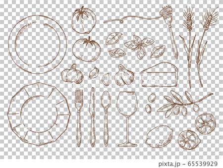 イタリアン 食材 食器 素材イラスト（線画） 65539929