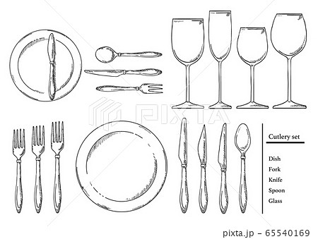 カトラリー 食器の素材イラスト 線画 のイラスト素材