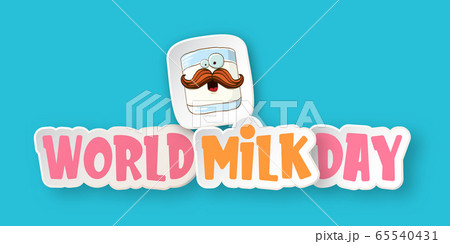 World milk day greeting banner with funny cartoon cute smiling milk glass character isolated on azure background. Happy milk day concept illustration with kawaii food funky character. World milk day greeting banner with funny cartoon cute smiling milk glass character isolated on azure background. Happy milk day concept illustration with kawaii food funky character. 65540431