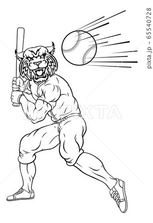 Wildcat Baseball Player Mascot Swinging Bat Wildcat Baseball Player Mascot Swinging Bat 65540728