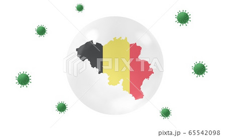 Belgium  map inside crystal ball  protect from corona virus,stay at  home,work for home, overcome virus outbreak,virus protection concept,on white background, isolate 65542098