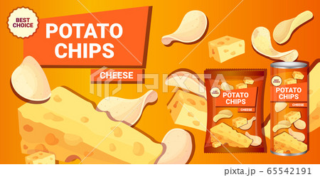 potato chips with cheese flavor advertising composition of crisps natural potatoes and packaging 65542191