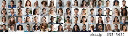 Multiethnic people group looking at camera collage mosaic horizontal banner 65543932