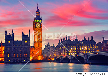 Big Ben and westminster bridge, London 65544711