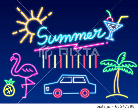 カラフルなネオン　夏　リゾート　セット 65547599