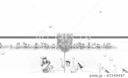 学校 運動会 玉入れ 観客有り 建物無し イラスト27のイラスト素材