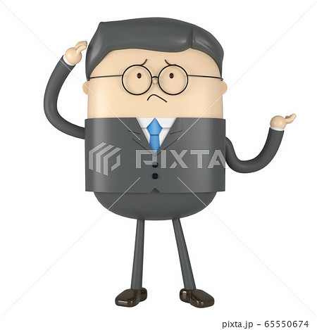 スーツを着た困った顔の3dビジネスマン キャラクター 白背景のイラスト素材