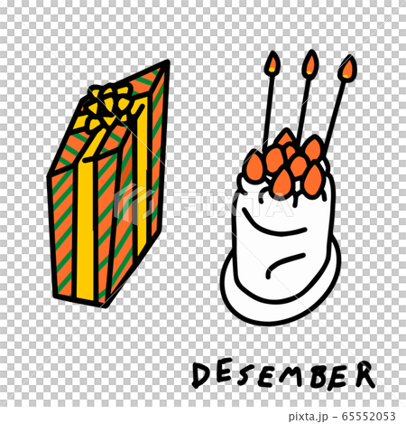 12月のイラスト-プレゼントボックスとイチゴのケーキ 12月のイラスト-プレゼントボックスとイチゴのケーキ 65552053