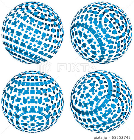 ベクターイラスト デザイン 正方形で構成された陰影のある球体 ブルー 背景透明のイラスト素材