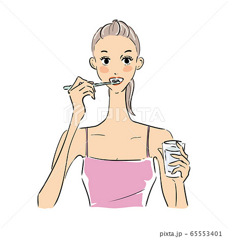 歯磨きをするスタイルの良い女性のイラスト素材
