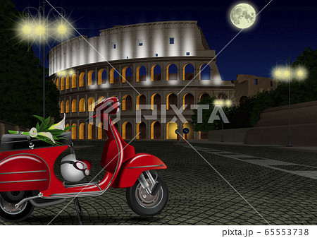 イタリア　コロッセオとバイクのイラスト 65553738