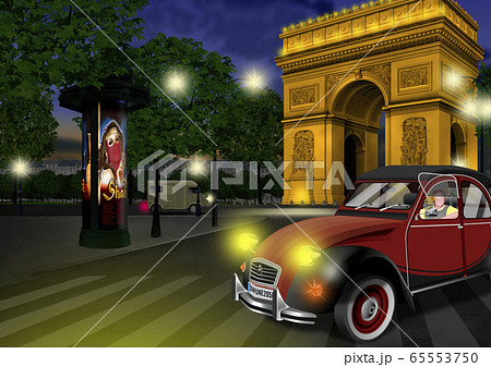 フランス　夜景の凱旋門のイラスト 65553750