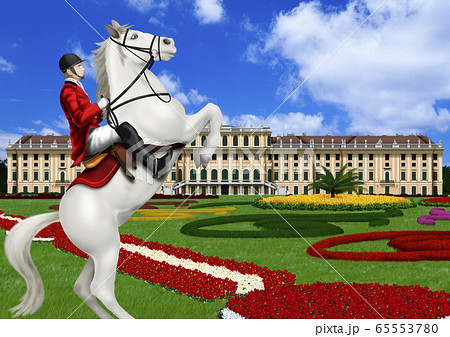 オーストリア シェーンブルン宮殿と乗馬のイラストのイラスト素材