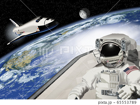 宇宙飛行士とスペースシャトルのイラストのイラスト素材